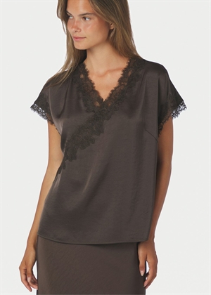 Benera heavy sateen lace bluse Dark Brown Neo Noir 